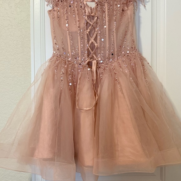 Stacees Dusty Pink Beaded Corset Tulle Cocktail Dress Lace Up Back Size 10 NWT - Picture 2 of 4